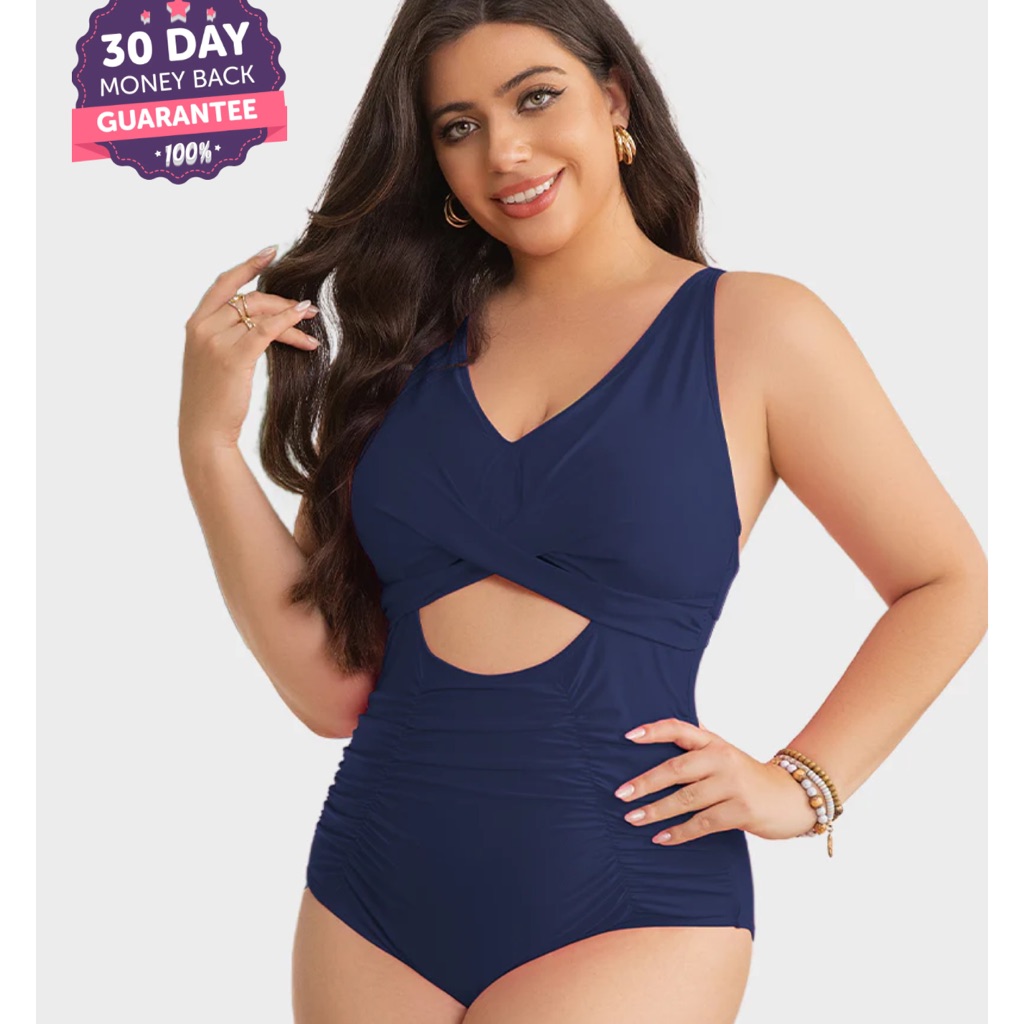 Blue One Piece Swimsuit With V-Neck And Textured Fabric